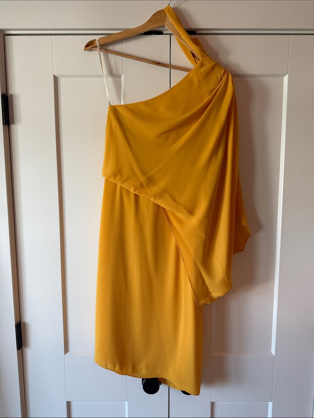 Halston Heritage One-Shoulder Draped Yellow Dress